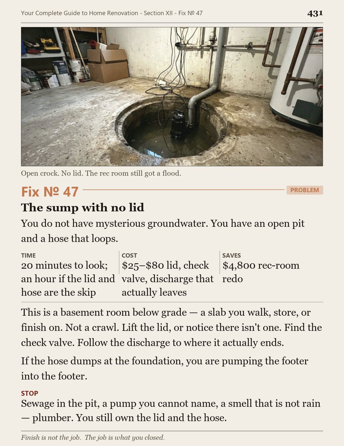 Fix 47: The sump with no lid
